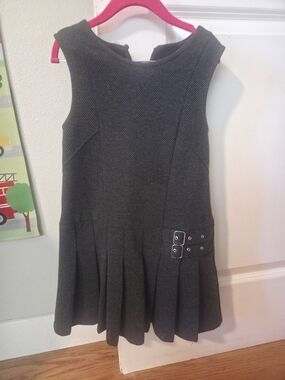 Zara Girls' Gray Pleated School Dress with Buckle Detail